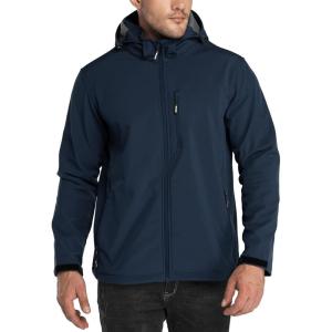 Outdoor Ventures Men’s Lightweight Softshell Jacket Fleece Lined Hooded Water Resistant Winter Hiking Windbreaker Jackets(Loyal Blue-removable Hood)