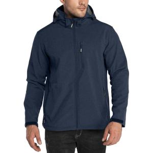 Outdoor Ventures Men’s Lightweight Softshell Jacket Fleece Lined Hooded Water Resistant Winter Hiking Windbreaker Jackets(Midnight Blue Heather-removable Hood)