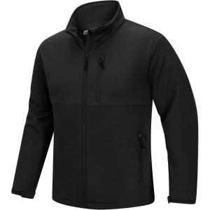 Outdoor Ventures Men’s Softshell Jacket Waterproof Fleece Lined Rain Shell Jacket Lightweight Windbreaker for Hiking Travel(Black)