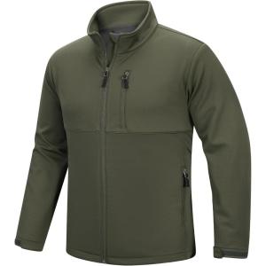 Outdoor Ventures Men’s Softshell Jacket Waterproof Fleece Lined Rain Shell Jacket Lightweight Windbreaker for Hiking Travel(Olive)