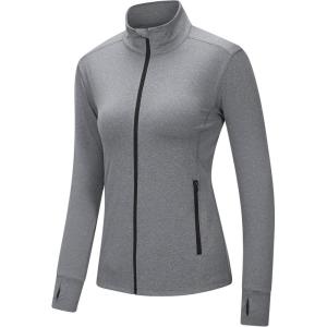 Outdoor Ventures Women’s Full Zip Up Athletic Jacket Lightweight Workout Running Jacket with Pockets for Hiking Yoga Gym(Light Grey Heather)