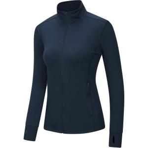 Outdoor Ventures Women’s Full Zip Up Athletic Jacket Lightweight Workout Running Jacket with Pockets for Hiking Yoga Gym(Navy Blue)