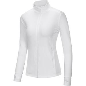 Outdoor Ventures Women’s Full Zip Up Athletic Jacket Lightweight Workout Running Jacket with Pockets for Hiking Yoga Gym(White)