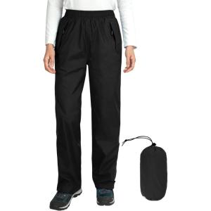 Outdoor Ventures Women’s Rain Pants Packable Waterproof Hiking Pants Windproof Breathable Outdoor Rain Over Pants(Black)