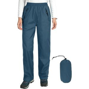 Outdoor Ventures Women’s Rain Pants Packable Waterproof Hiking Pants Windproof Breathable Outdoor Rain Over Pants(Dark Blue)