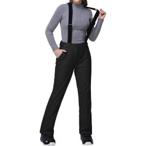 Outdoor Ventures Women’s Ski Snow Bib Pants Warm Insulated Waterproof Snowboard Softshell Pants with Detachable Bib(Black)