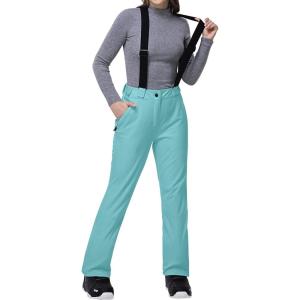 Outdoor Ventures Women’s Ski Snow Bib Pants Warm Insulated Waterproof Snowboard Softshell Pants with Detachable Bib(Blue)