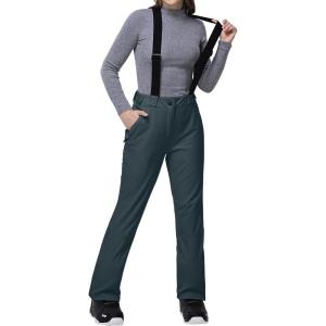 Outdoor Ventures Women’s Ski Snow Bib Pants Warm Insulated Waterproof Snowboard Softshell Pants with Detachable Bib(Dim Grey)
