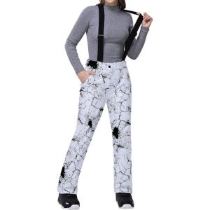 Outdoor Ventures Women’s Ski Snow Bib Pants Warm Insulated Waterproof Snowboard Softshell Pants with Detachable Bib(Fissure)