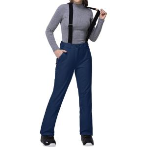 Outdoor Ventures Women’s Ski Snow Bib Pants Warm Insulated Waterproof Snowboard Softshell Pants with Detachable Bib(Navy Blue)