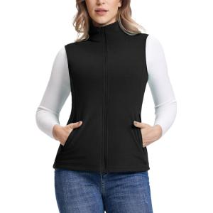 Outdoor Ventures Women’s Fleece Vest, Zip Up Lightweight Soft Running Vest Outerwear Sleeveless with Pockets(Black)