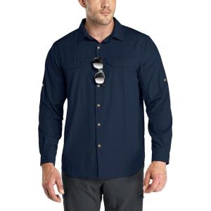 Outdoor Ventures Men’s UPF 50+ UV Sun Protection SPF Hiking Shirt Long Sleeve Lightweight Quick Dry for Safari Travel Fishing(Navy)