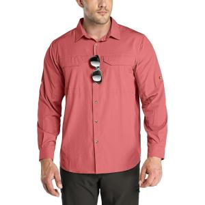 Outdoor Ventures Men’s UPF 50+ UV Sun Protection SPF Hiking Shirt Long Sleeve Lightweight Quick Dry for Safari Travel Fishing(Watermelon)